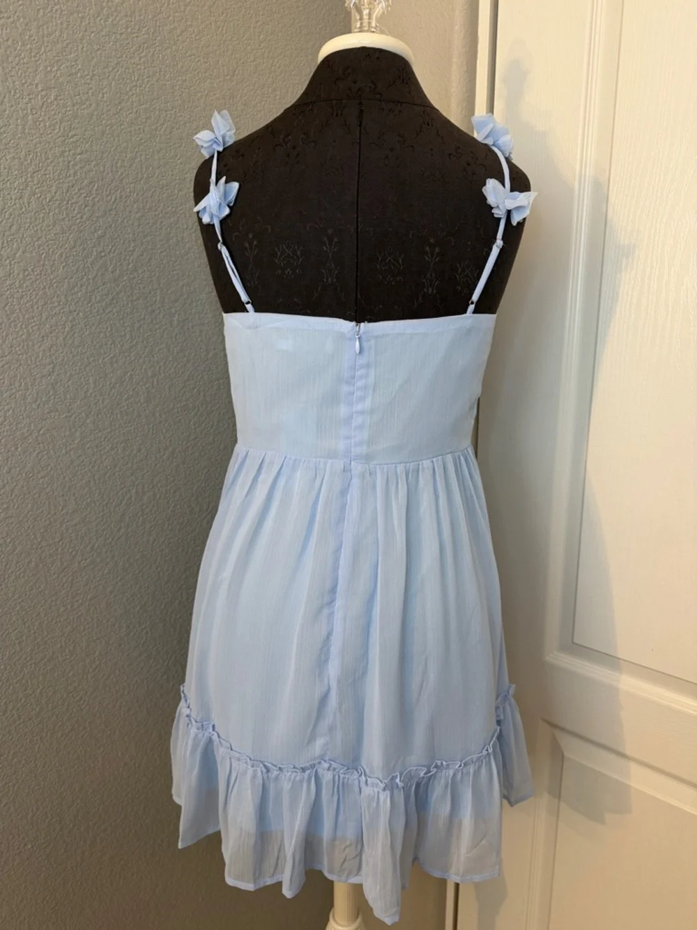 Lush Rosette Strap Fit & Flare Dress Cool Blue Dress Size Large NEW nordstrom - Picture 4 of 9